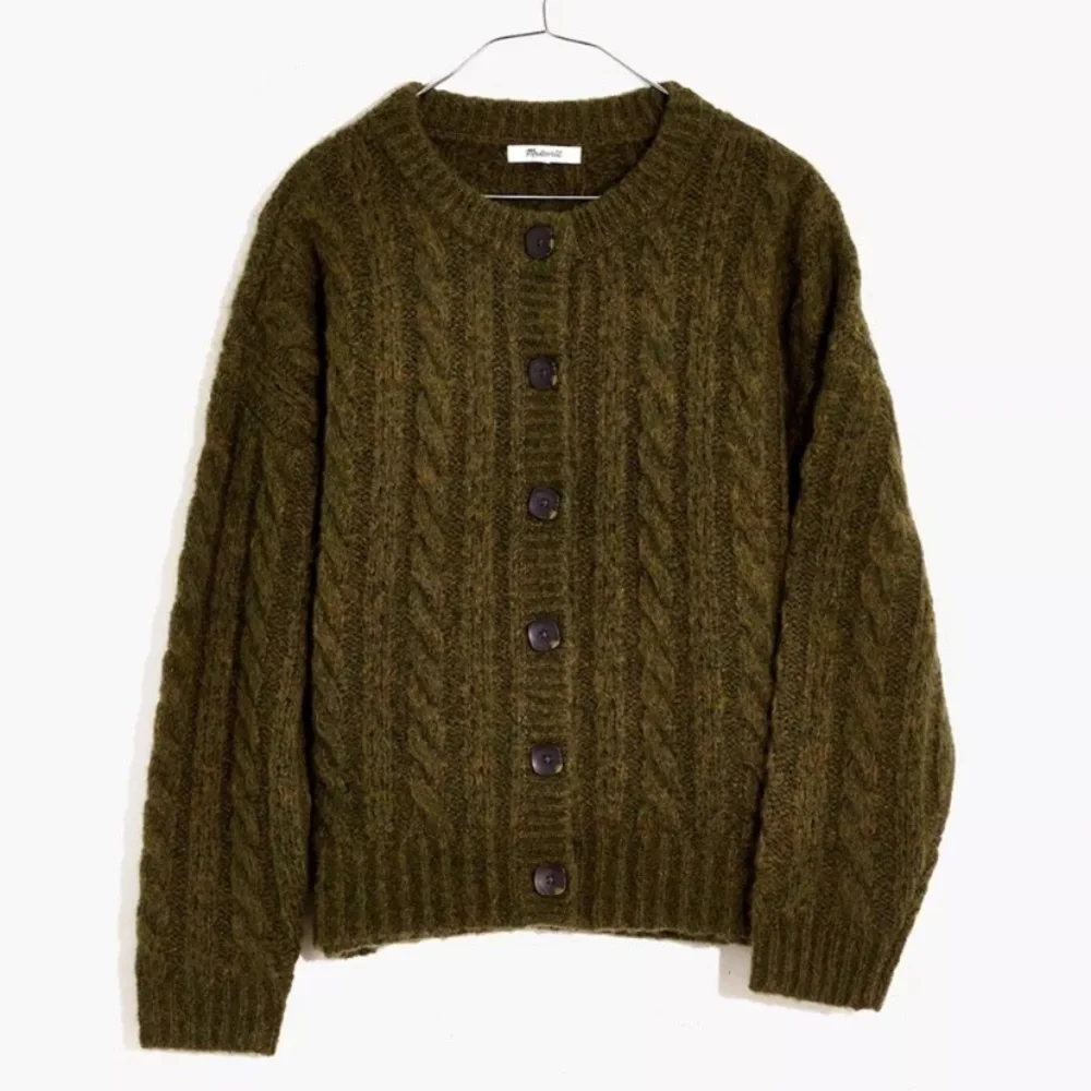 Madewell New Wool Pointelle Chunky Cable Knit Fisherman Cardigan Oversized - Picture 5 of 14